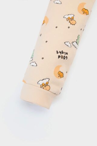 Erkek Bebek Pijama Takımı Dinazor Desenli Uzun Kollu Üst Beli Lastikli Uzun Alt