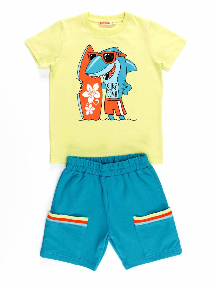Surfer Shark Erkek Çocuk T-shirt Şort Takım
