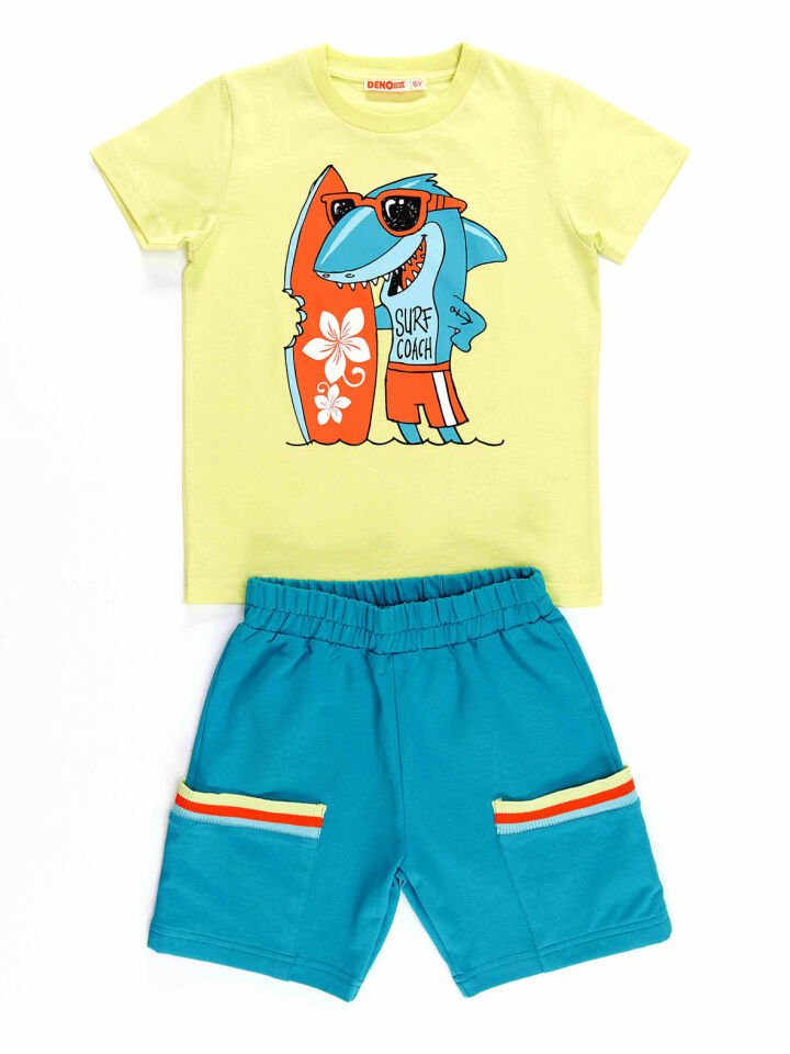 Surfer Shark Erkek Çocuk T-shirt Şort Takım