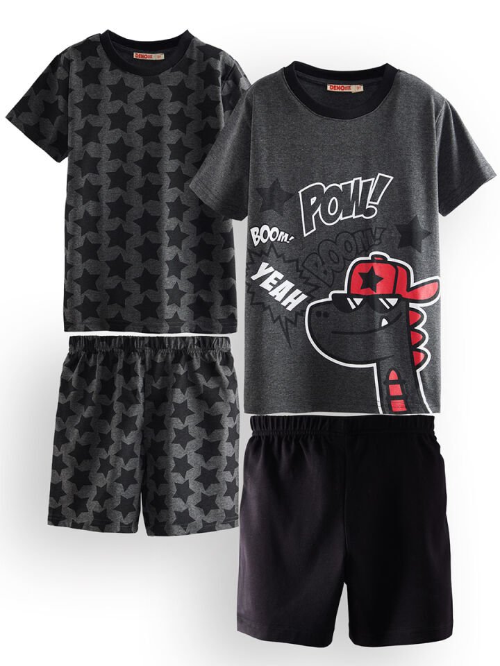 Yıldızlı Dino Erkek Çocuk 2'li Pijama Takım 7 Y - Antresit