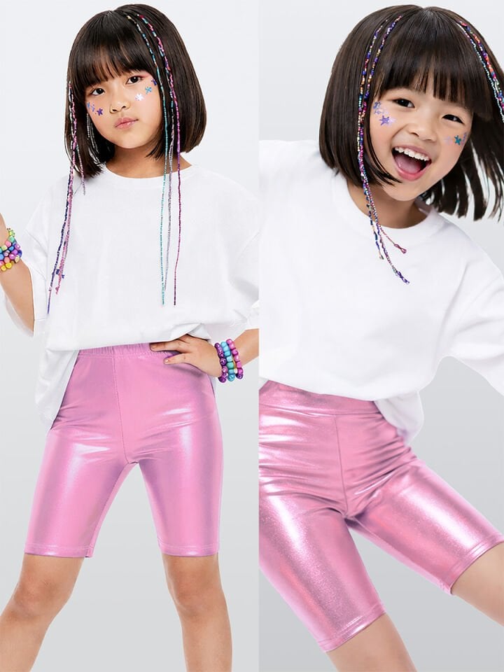 Kız Çocuk Diz Üstü Pembe Parlak Tayt