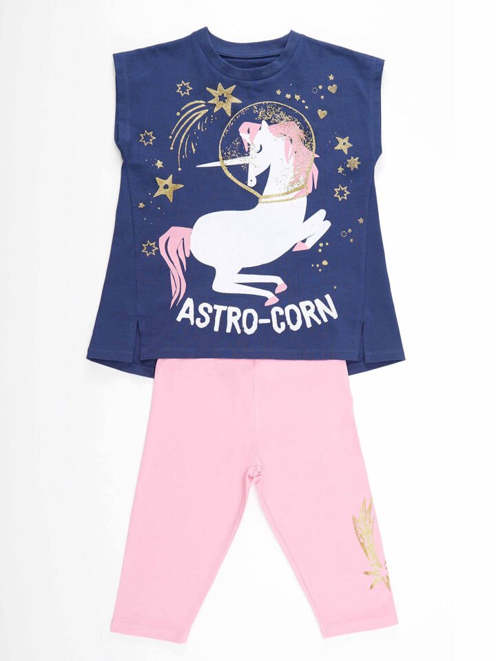Astrocorn Kız Çocuk Tunik Tayt Takım 10 Y - Pembe, Lacivert