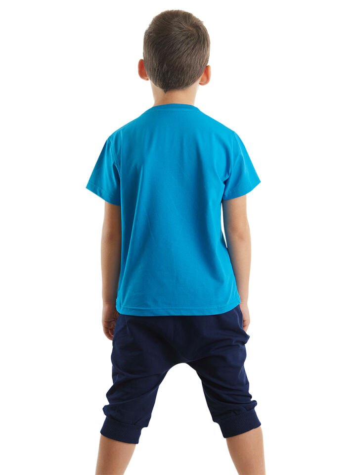 Astronot Erkek Çocuk T-shirt Kapri Şort Takım 7 Y - Mavi