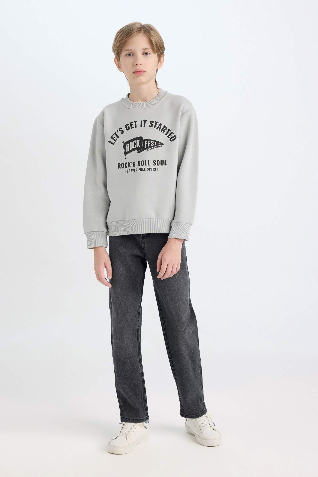 Erkek Çocuk Bisiklet Yaka Baskılı Kalın Sweatshirt