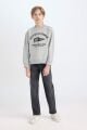 Erkek Çocuk Bisiklet Yaka Baskılı Kalın Sweatshirt