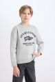 Erkek Çocuk Bisiklet Yaka Baskılı Kalın Sweatshirt