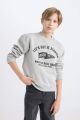 Erkek Çocuk Bisiklet Yaka Baskılı Kalın Sweatshirt