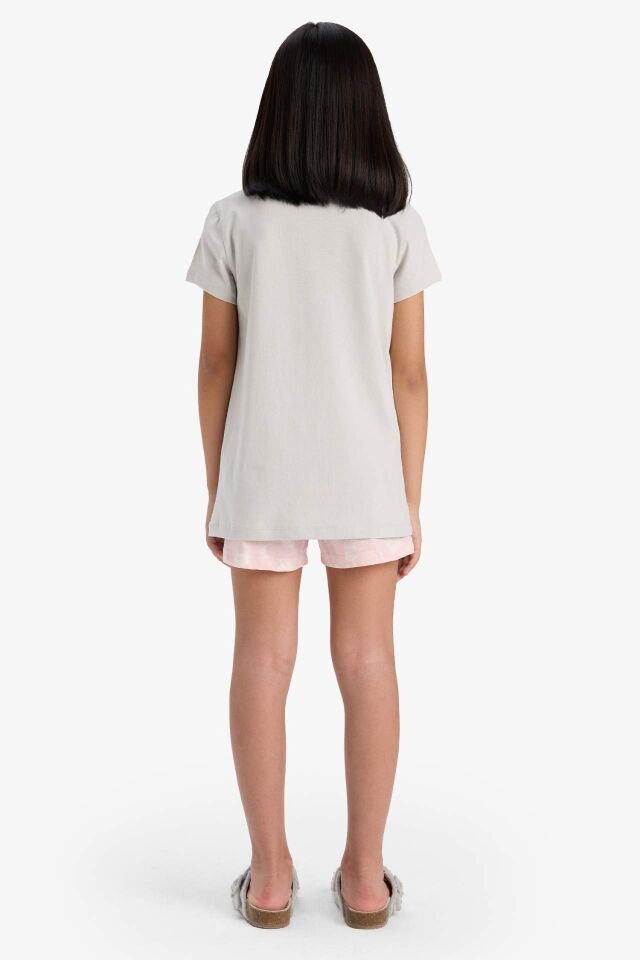 Kız Çocuk Pijama Takımı Baskılı Kısa Kollu Üst Desenli Şort