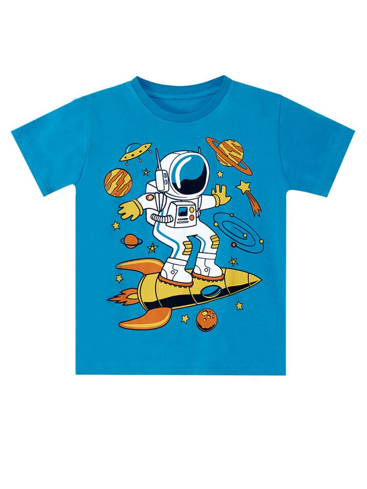 Astronot Erkek Çocuk T-shirt Kapri Şort Takım 8 Y - Mavi