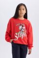 Kız Çocuk Disney Mickey & Minnie Oversize Geniş Kalıp Bisiklet Yaka Sweatshirt