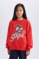 Kız Çocuk Disney Mickey & Minnie Oversize Geniş Kalıp Bisiklet Yaka Sweatshirt
