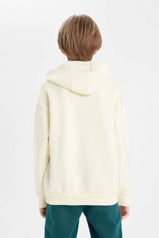 Erkek Çocuk Oversize Geniş Kalıp Kapüşonlu Yazı Baskılı Kalın Sweatshirt