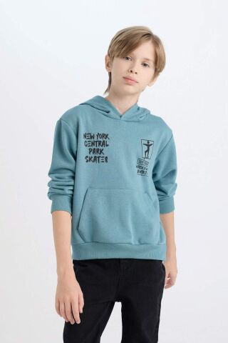 Erkek Çocuk Kapüşonlu Sırt Baskılı Sweatshirt