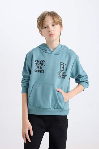 Erkek Çocuk Kapüşonlu Sırt Baskılı Sweatshirt