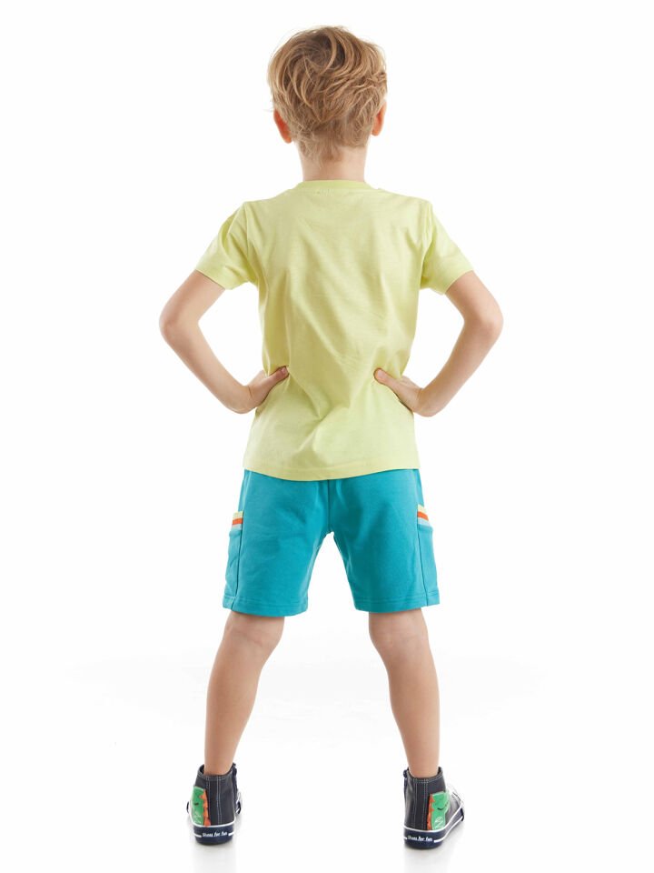 Surfer Shark Erkek Çocuk T-shirt Şort Takım 6 Y - Yeşil, Mavi