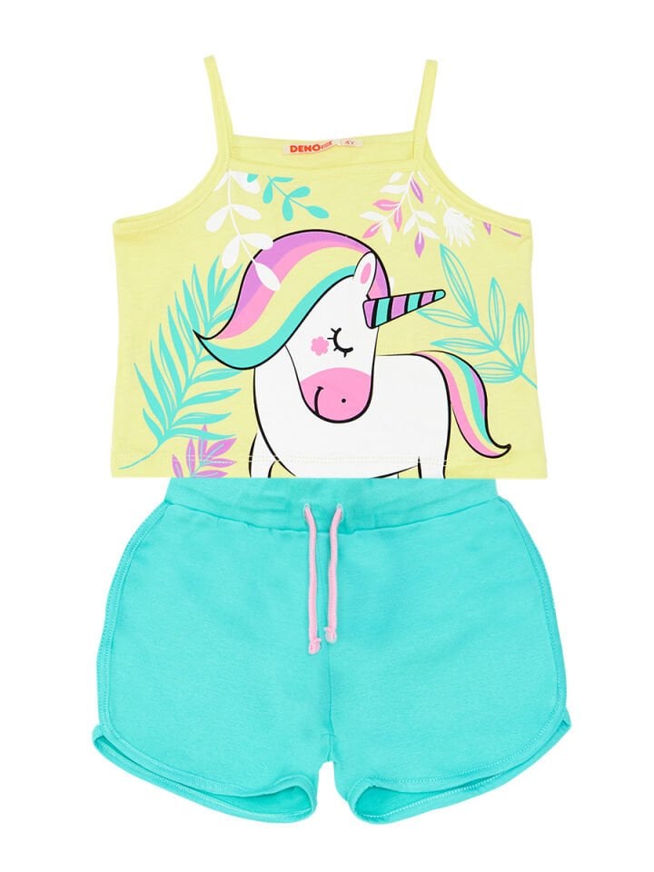 Ormanda Unicorn Kız Çocuk T-shirt Şort Takım
