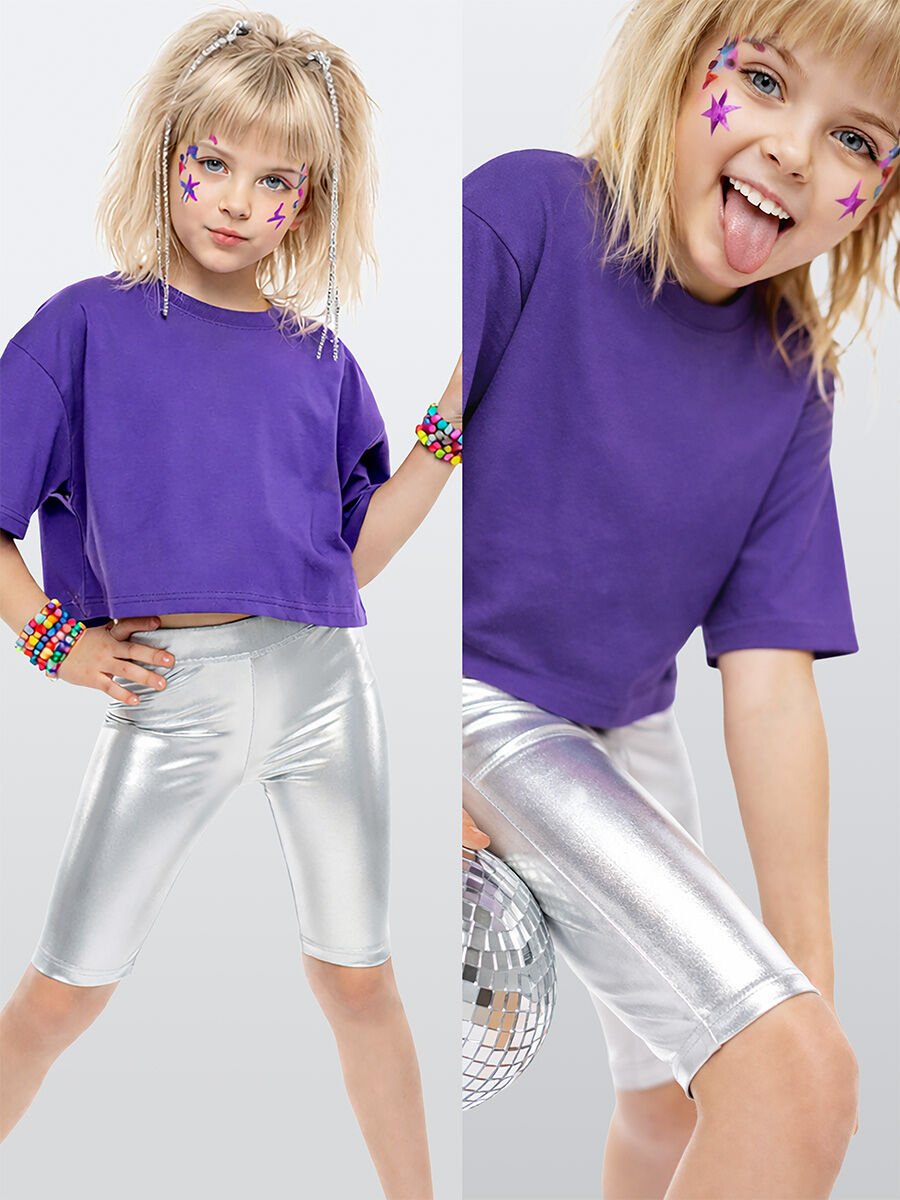 Kız Çocuk Diz Üstü Gümüş Parlak Tayt