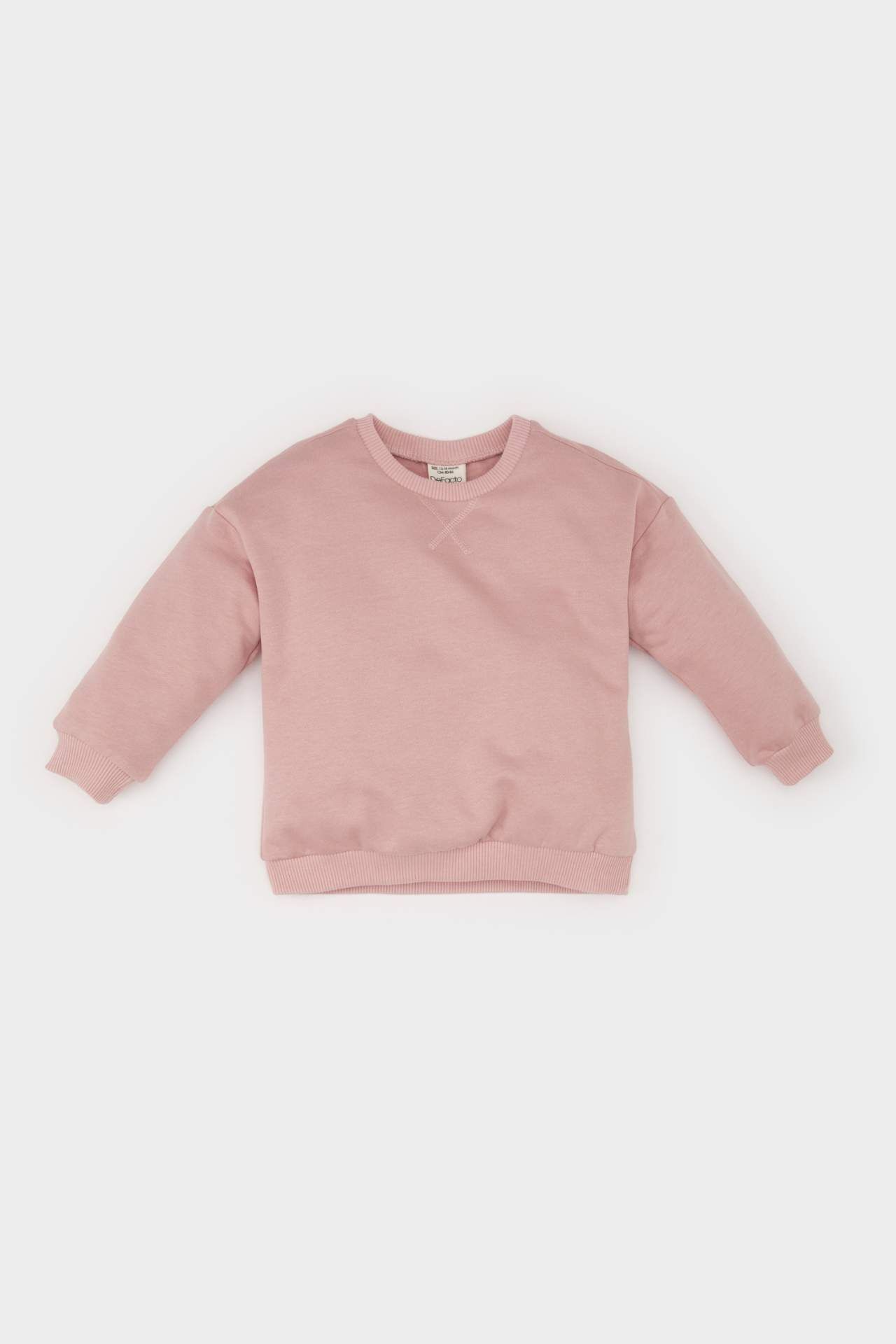 Kız Bebek Bisiklet Yaka Basic Düz Sweatshirt