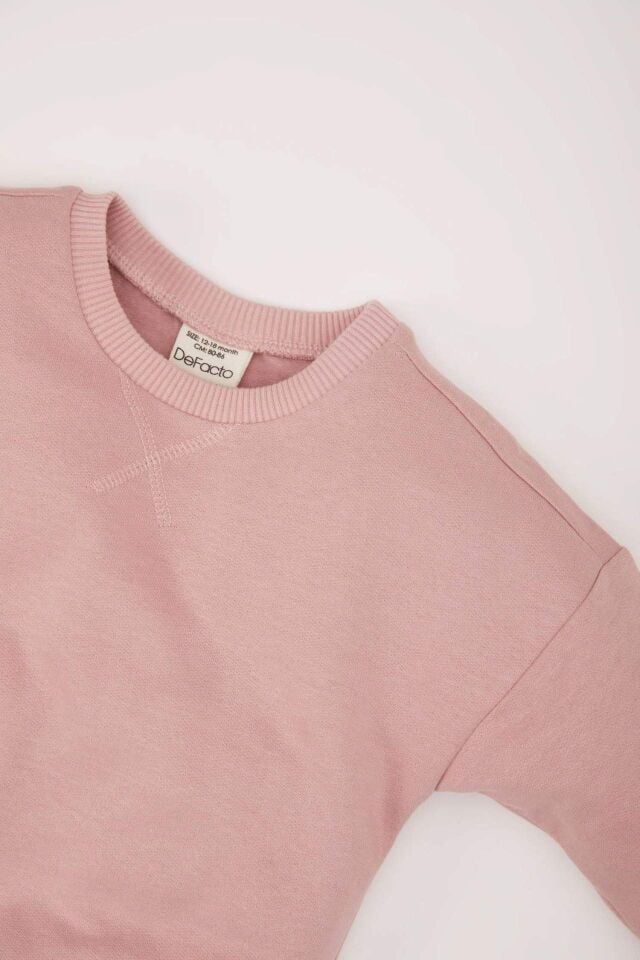 Kız Bebek Bisiklet Yaka Basic Düz Sweatshirt