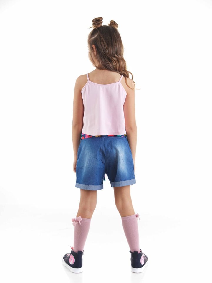 Çiçek Bahçesi Kız Çocuk T-shirt Denim Şort Takım