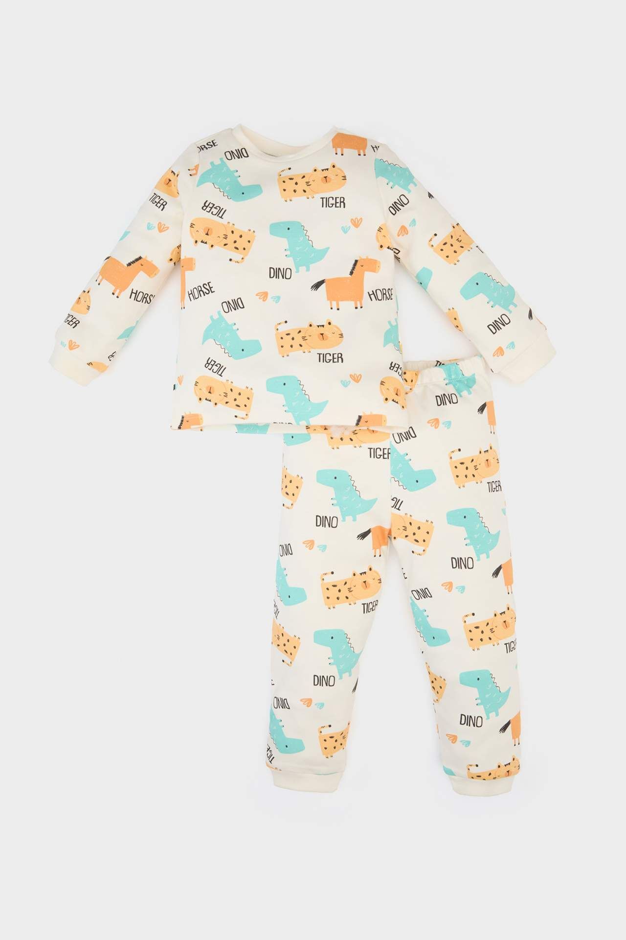 Erkek Bebek Pijama Takımı Desenli Uzun Kollu Üst Beli Lastikli Uzun Alt