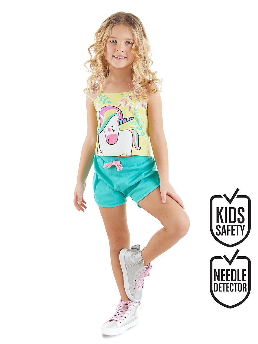 Ormanda Unicorn Kız Çocuk T-shirt Şort Takım 3 Y - Yeşil