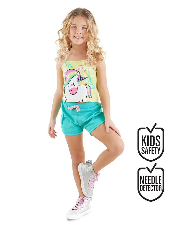 Ormanda Unicorn Kız Çocuk T-shirt Şort Takım 3 Y - Yeşil