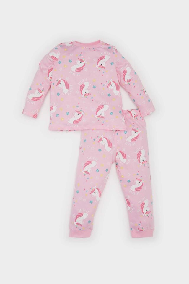 Kız Bebek Unicorn Baskılı Pijama Takımı Uzun Kollu Üst Beli Lastikli Uzun Alt