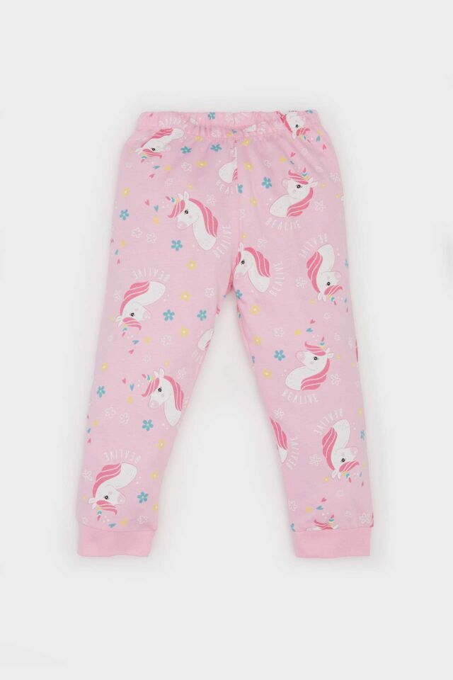 Kız Bebek Unicorn Baskılı Pijama Takımı Uzun Kollu Üst Beli Lastikli Uzun Alt