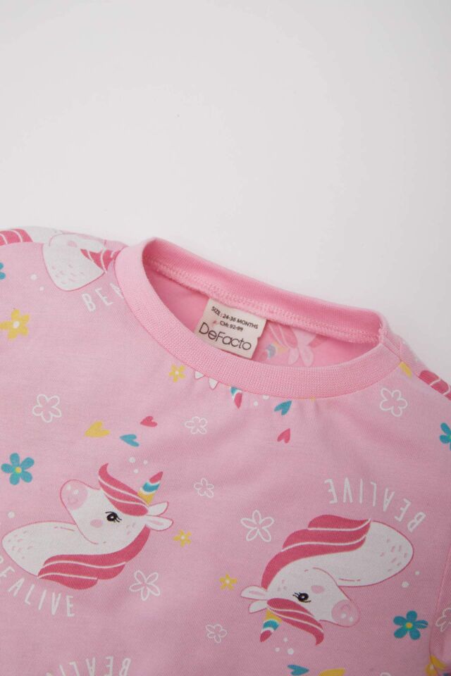 Kız Bebek Unicorn Baskılı Pijama Takımı Uzun Kollu Üst Beli Lastikli Uzun Alt