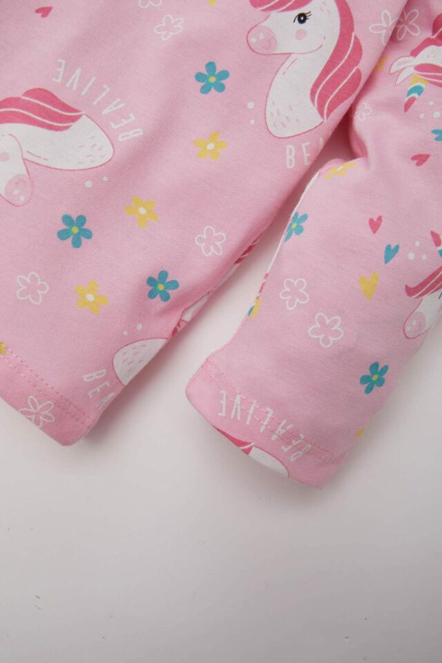 Kız Bebek Unicorn Baskılı Pijama Takımı Uzun Kollu Üst Beli Lastikli Uzun Alt