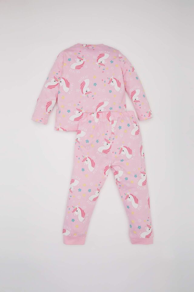 Kız Bebek Unicorn Baskılı Pijama Takımı Uzun Kollu Üst Beli Lastikli Uzun Alt