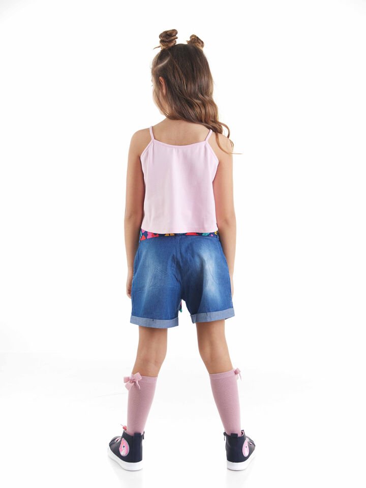 Çiçek Bahçesi Kız Çocuk T-shirt Denim Şort Takım 5 Y - Pembe, Mavi