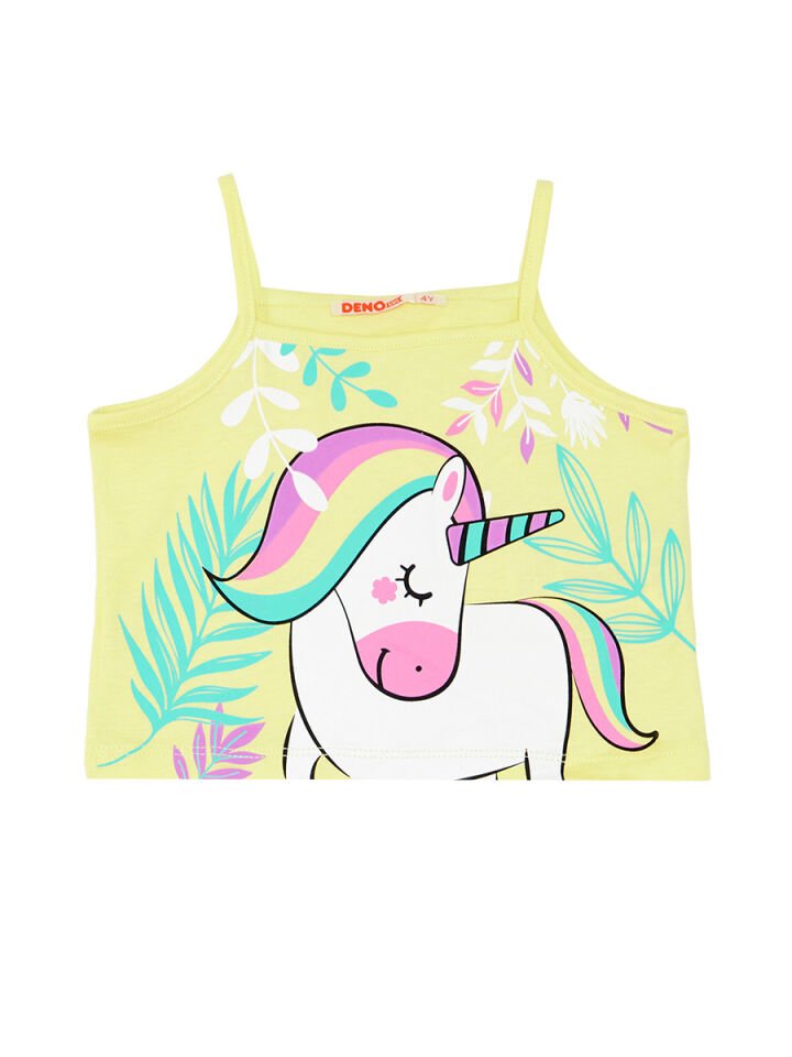 Ormanda Unicorn Kız Çocuk T-shirt Şort Takım 5 Y - Yeşil