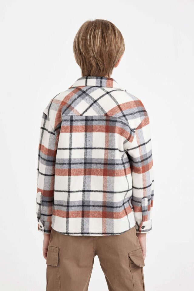 Erkek Çocuk Oversize Geniş Kalıp Polo Yaka Flanel Uzun Kollu Gömlek