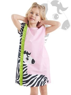 Fırfırlı Zebra Kız Çocuk Pembe Elbise