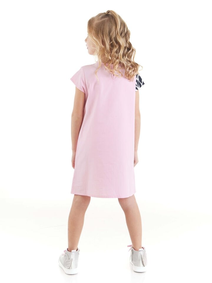Fırfırlı Zebra Kız Çocuk Pembe Elbise