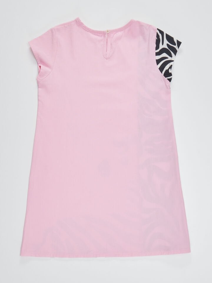 Fırfırlı Zebra Kız Çocuk Pembe Elbise