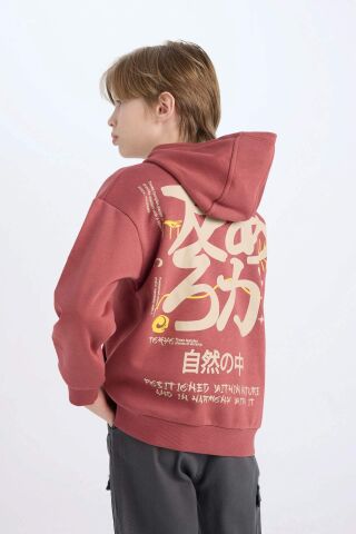 Erkek Çocuk Oversize Geniş Kalıp Sırt Baskılı Kapüşonlu Sweatshirt