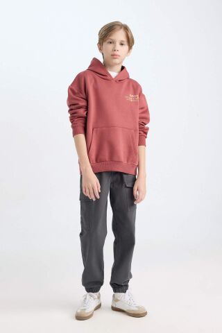 Erkek Çocuk Oversize Geniş Kalıp Sırt Baskılı Kapüşonlu Sweatshirt