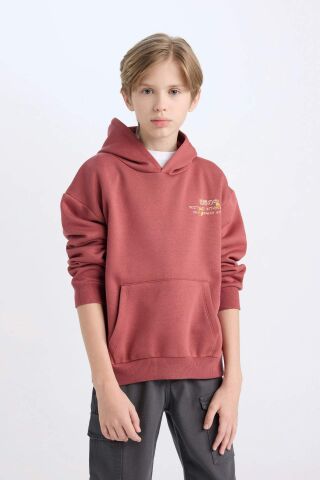 Erkek Çocuk Oversize Geniş Kalıp Sırt Baskılı Kapüşonlu Sweatshirt