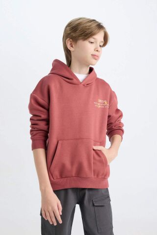 Erkek Çocuk Oversize Geniş Kalıp Sırt Baskılı Kapüşonlu Sweatshirt