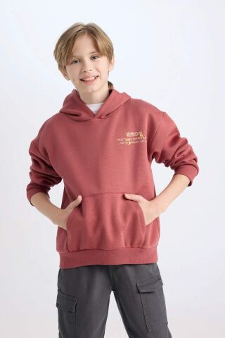 Erkek Çocuk Oversize Geniş Kalıp Sırt Baskılı Kapüşonlu Sweatshirt