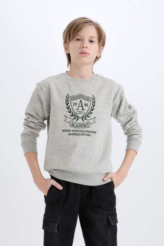 Erkek Çocuk Bisiklet Yaka Baskılı İçi Yumuşak Tüylü Sweatshirt