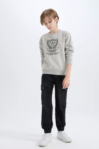 Erkek Çocuk Bisiklet Yaka Baskılı İçi Yumuşak Tüylü Sweatshirt