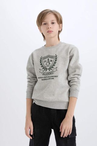 Erkek Çocuk Bisiklet Yaka Baskılı İçi Yumuşak Tüylü Sweatshirt