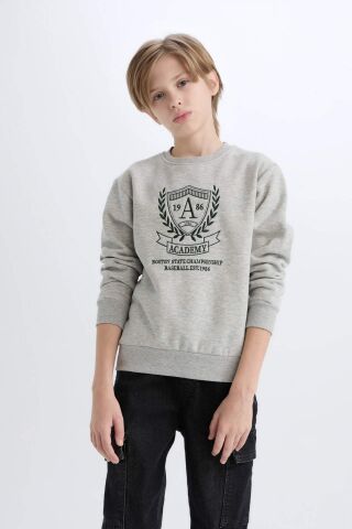 Erkek Çocuk Bisiklet Yaka Baskılı İçi Yumuşak Tüylü Sweatshirt