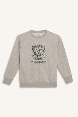 Erkek Çocuk Bisiklet Yaka Baskılı İçi Yumuşak Tüylü Sweatshirt