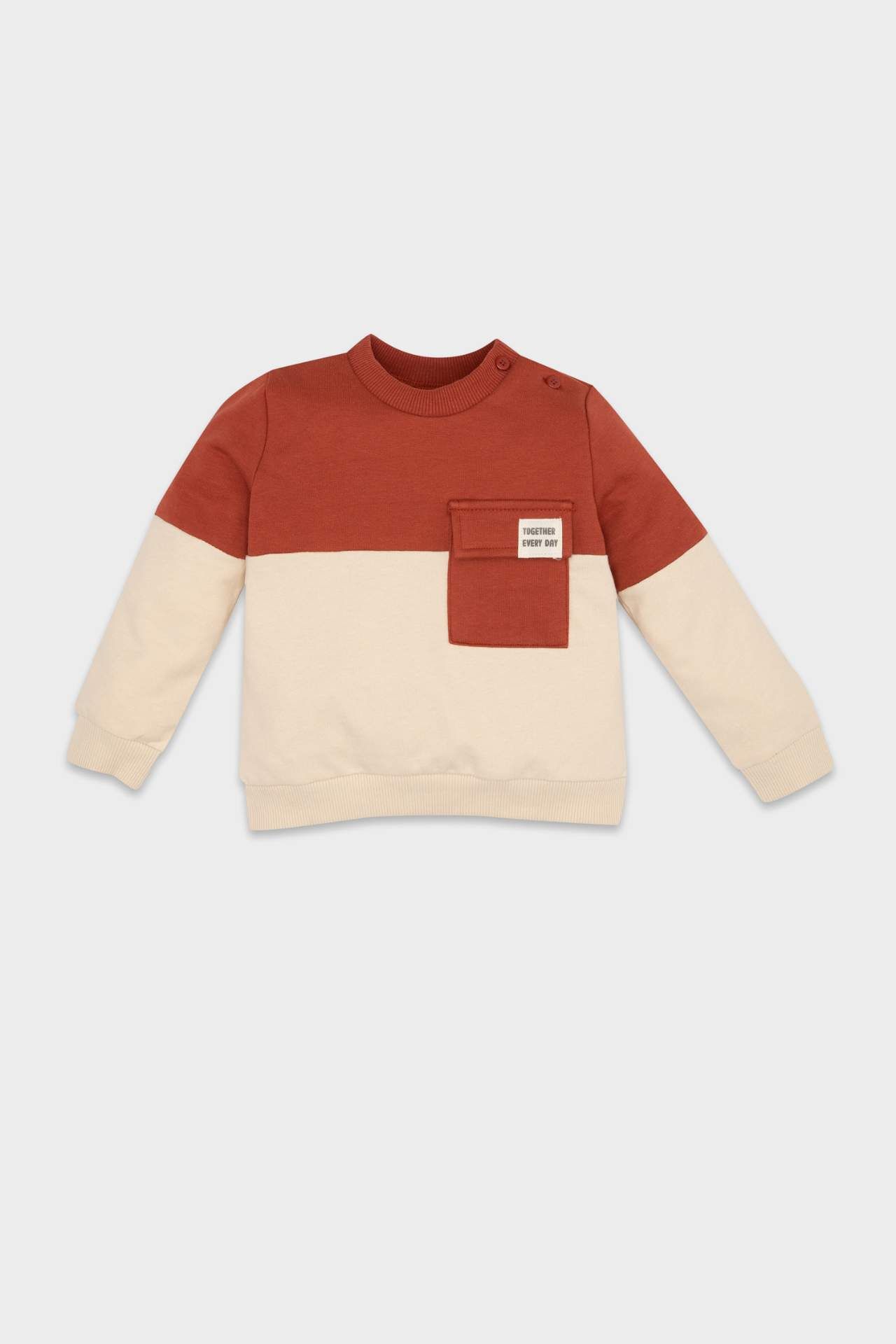 Erkek Bebek  Bisiklet Yaka Renk Bloklu İçi Yumuşak Tüylü Sweatshirt