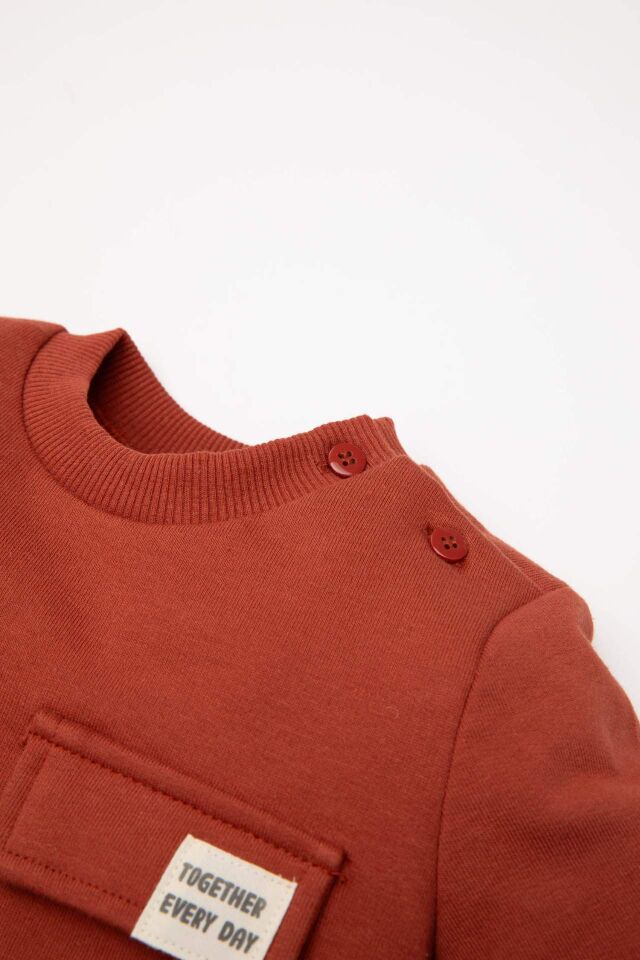 Erkek Bebek  Bisiklet Yaka Renk Bloklu İçi Yumuşak Tüylü Sweatshirt